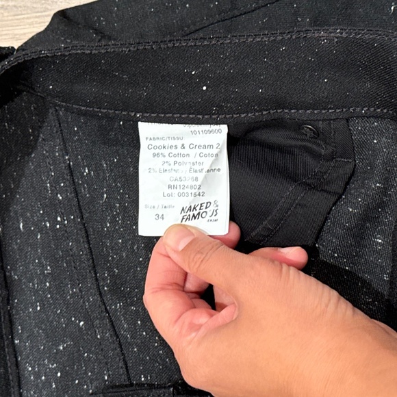 Naked and Famous raw denim in black w marled white dots, size 34 - Picture 4 of 9
